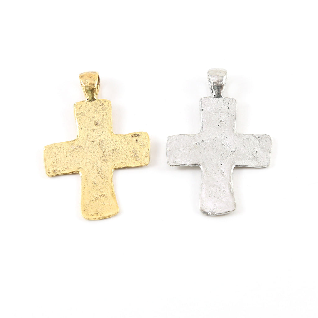 Pewter Large Slight Textured Cross Charm Cross Pendant