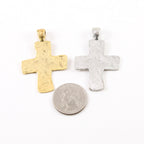Pewter Large Slight Textured Cross Charm Cross Pendant