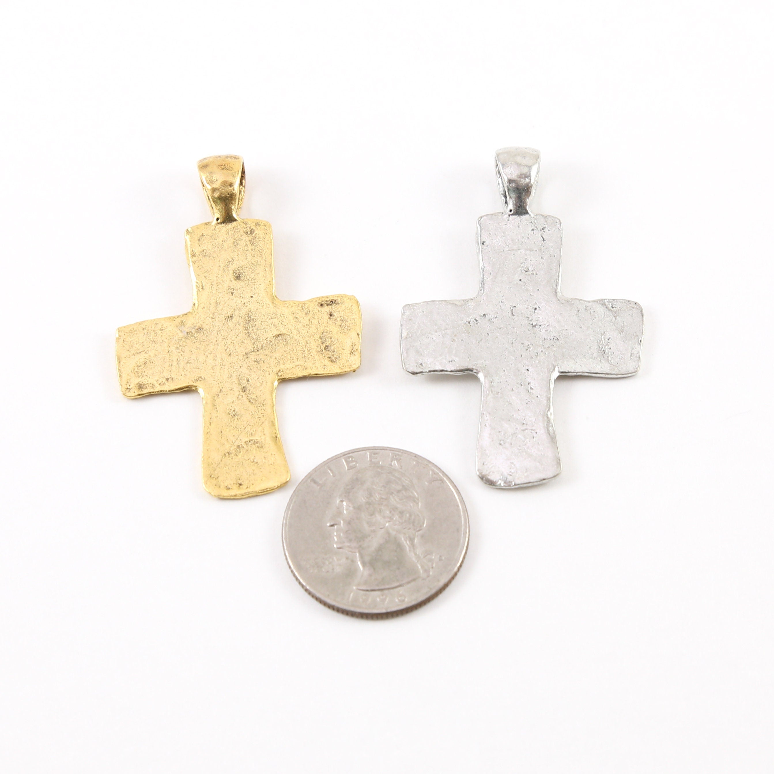 Pewter Large Slight Textured Cross Charm Cross Pendant