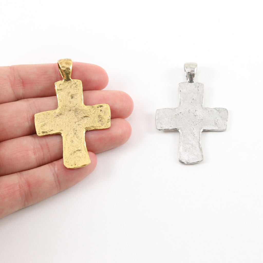 Pewter Large Slight Textured Cross Charm Cross Pendant