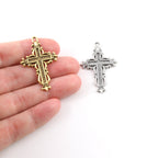 35mmx23mm Pewter Indented Cross with Fancy Edge Fleur De Lis Design