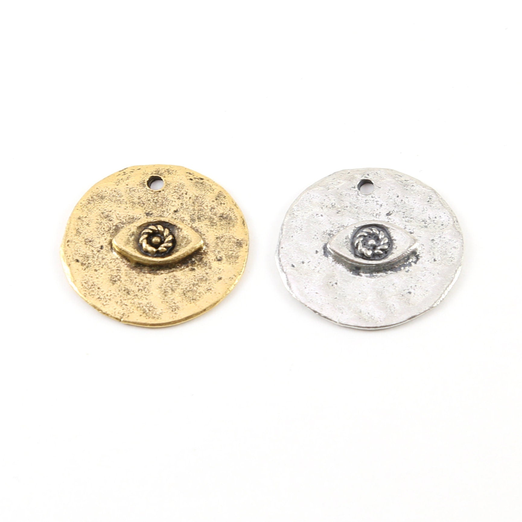 Pewter Round Coin Evil Eye Center Pendant 23mm Charm