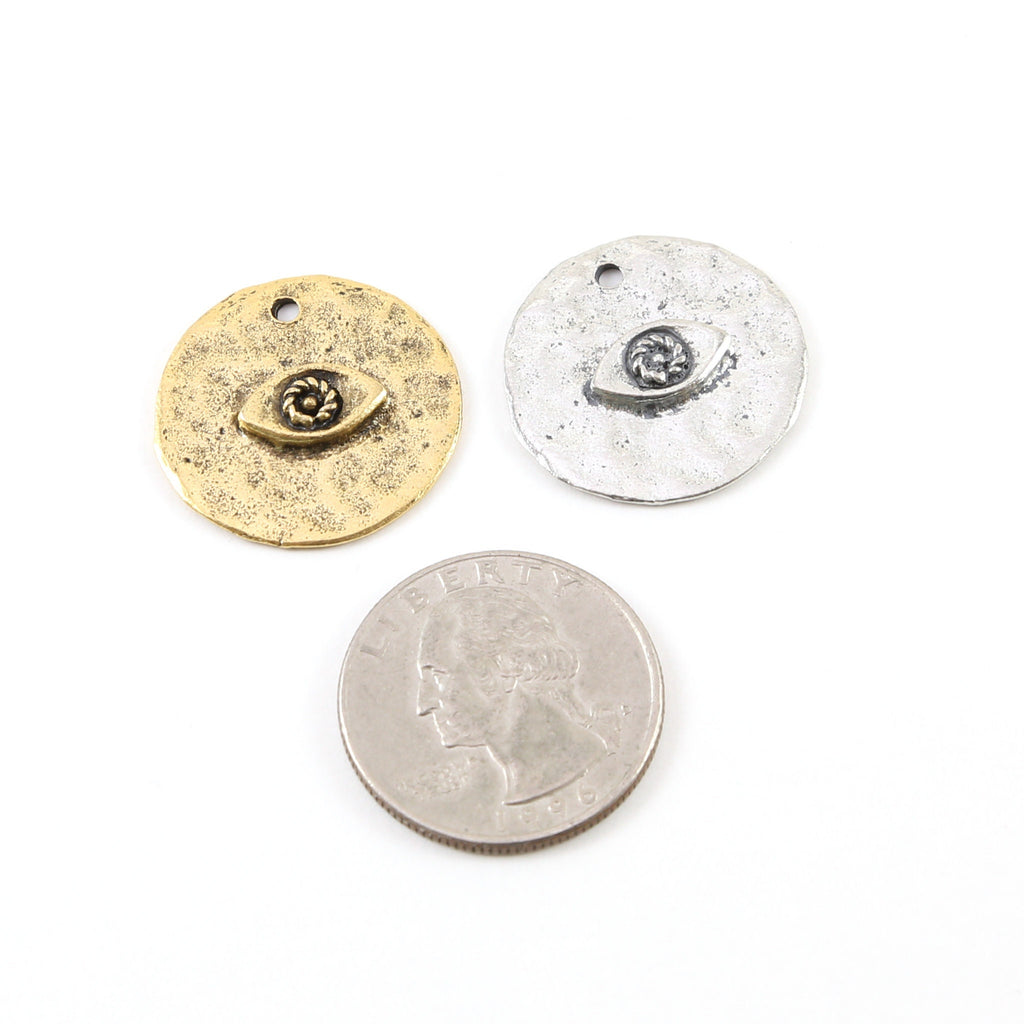 Pewter Round Coin Evil Eye Center Pendant 23mm Charm
