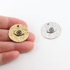 Pewter Round Coin Evil Eye Center Pendant 23mm Charm