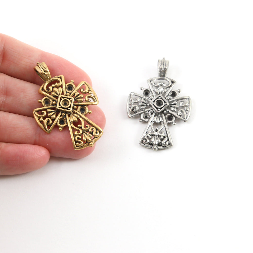 Pewter Fancy Large Cross for Pointed Crystals Inlay Pendant