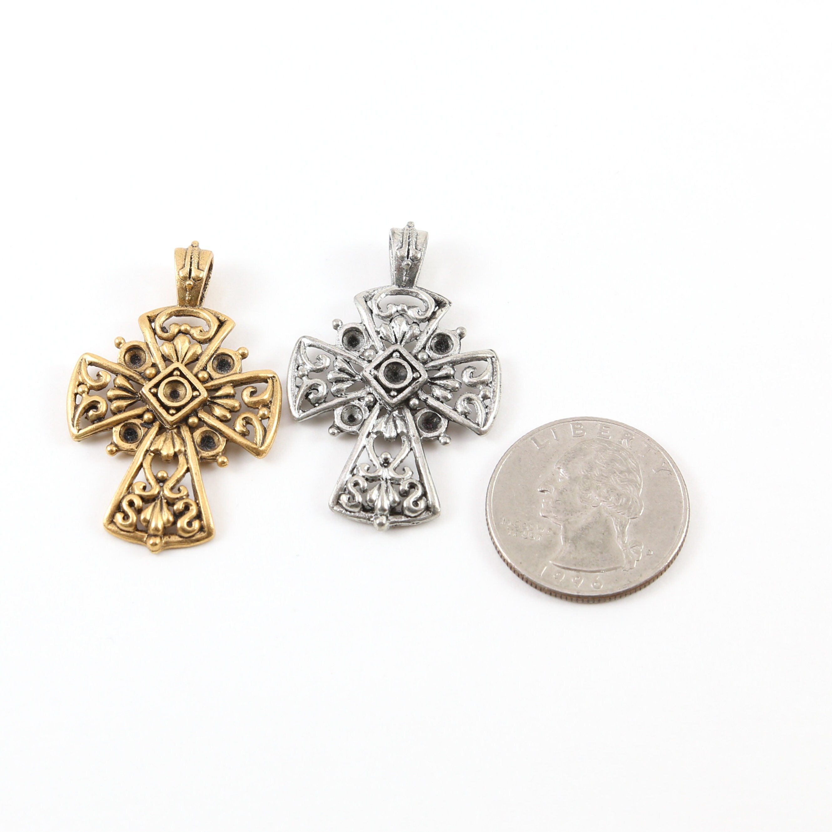 Pewter Fancy Large Cross for Pointed Crystals Inlay Pendant