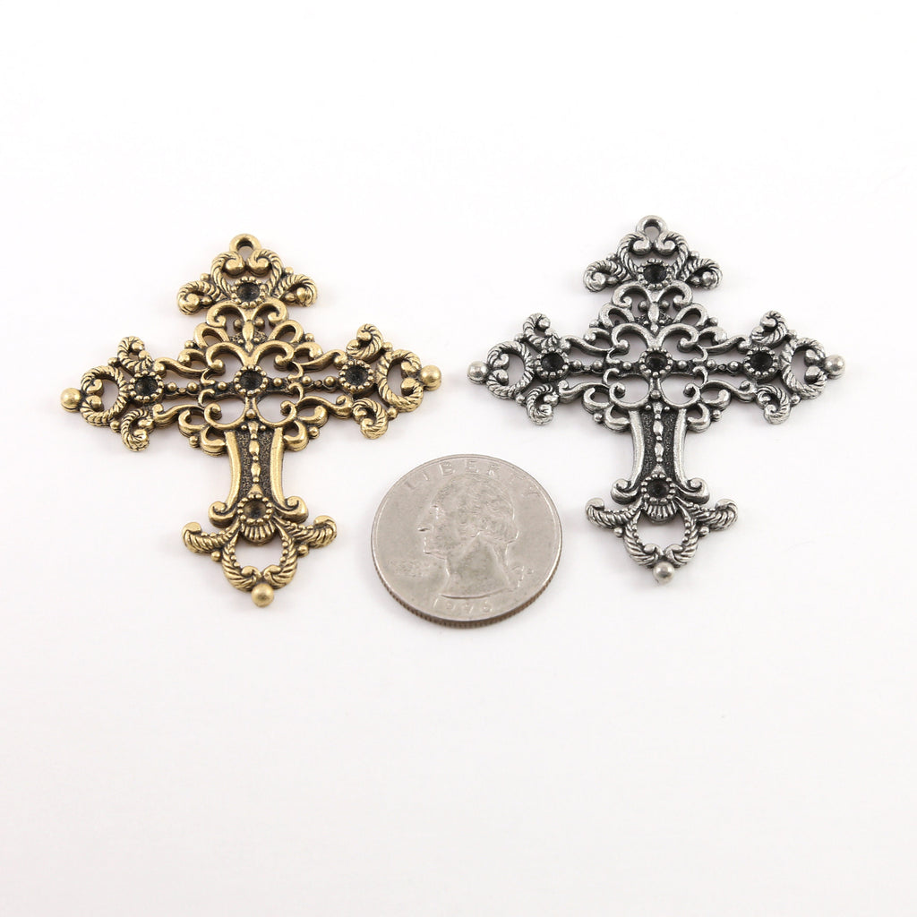 Pewter Extra Large Cross for Pointed Crystals Inlay Pendant