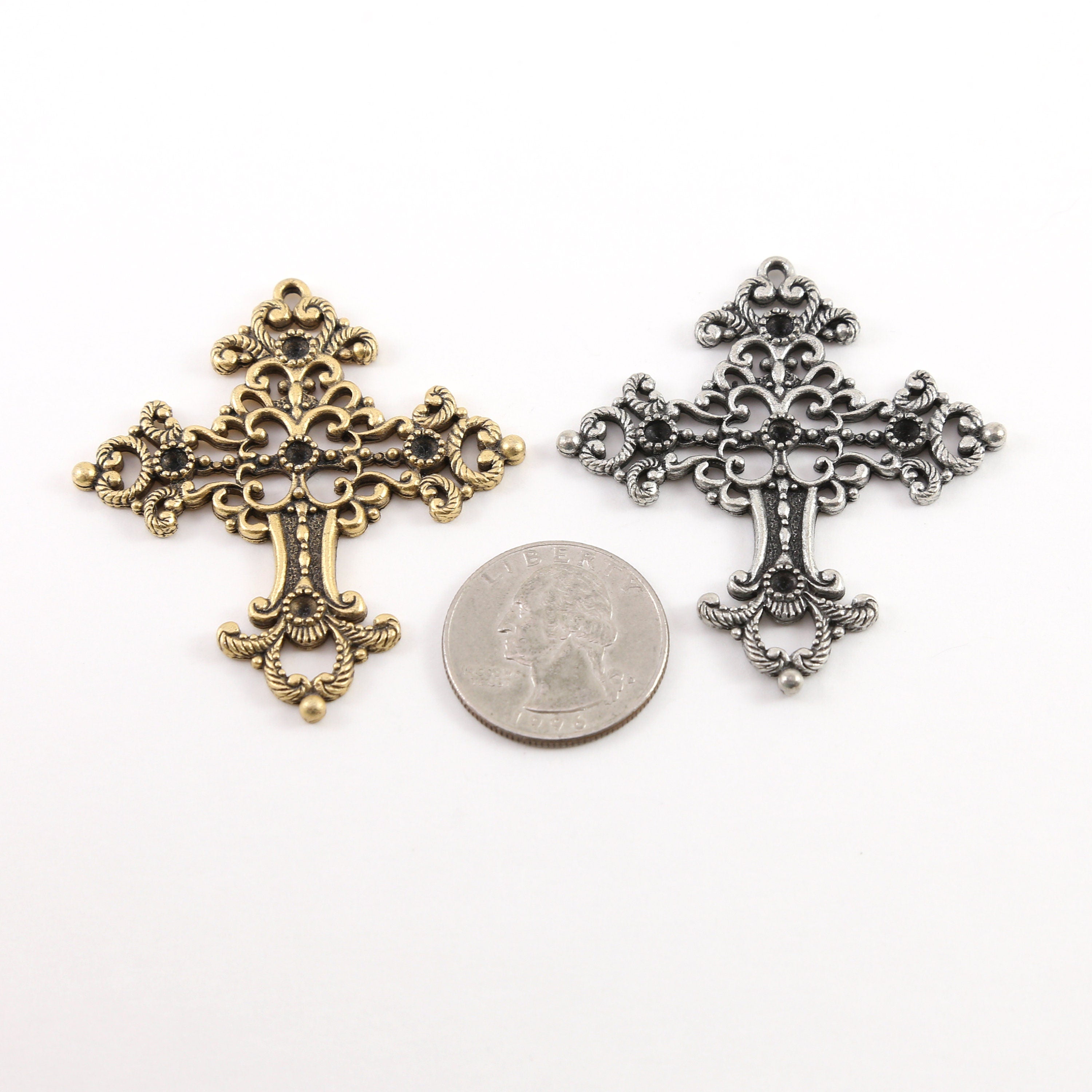 Pewter Extra Large Cross for Pointed Crystals Inlay Pendant