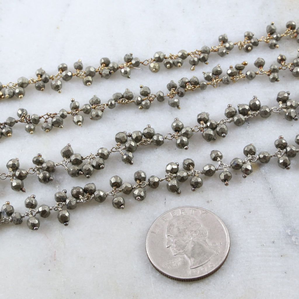 Sterling Silver or Vermeil Faceted Dangle Pyrite Gemstone – Sold by the Foot