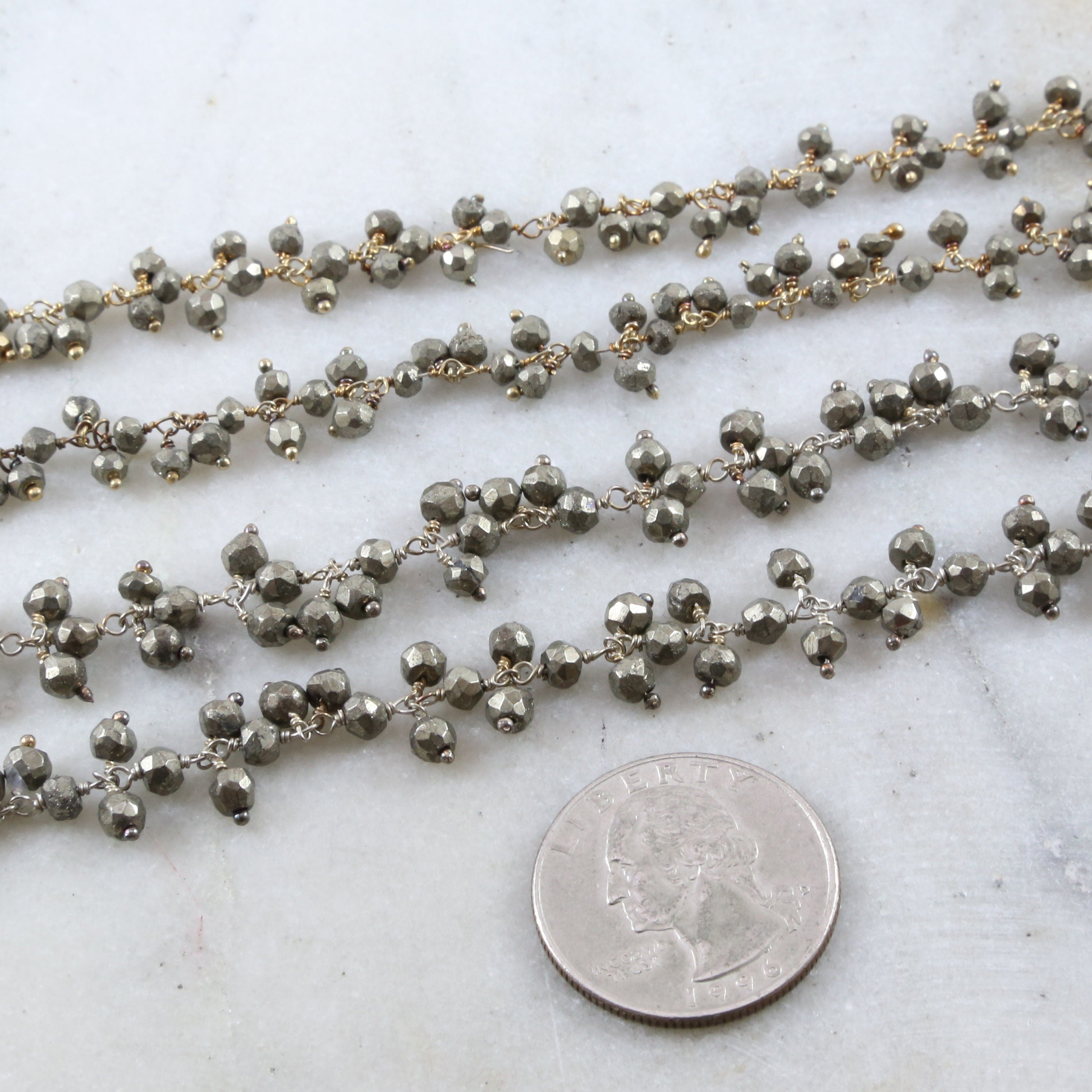 Sterling Silver or Vermeil Faceted Dangle Pyrite Gemstone – Sold by the Foot