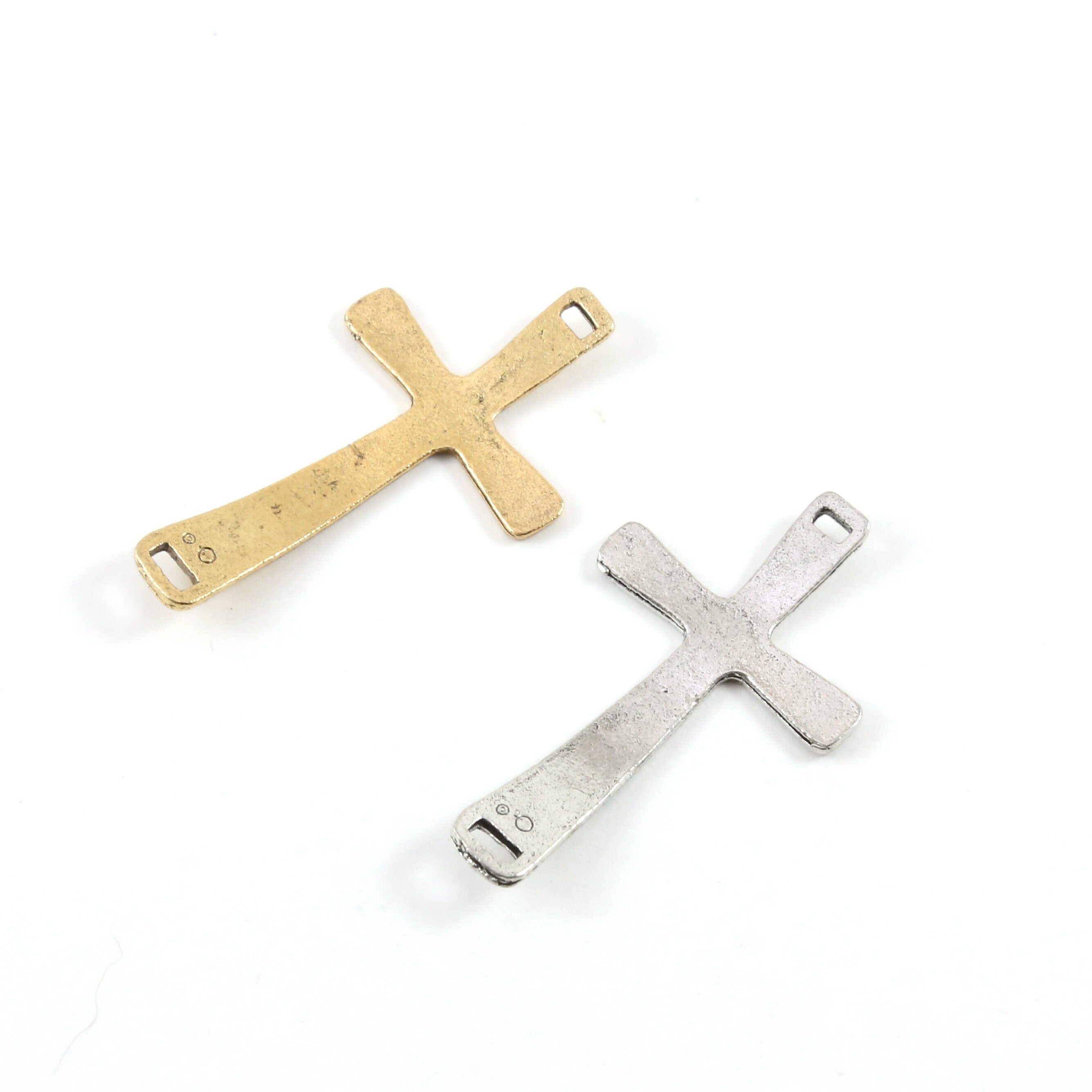 42mmx25mm Pewter Textured Horizontal Cross Connector Charm 2 Hole Links