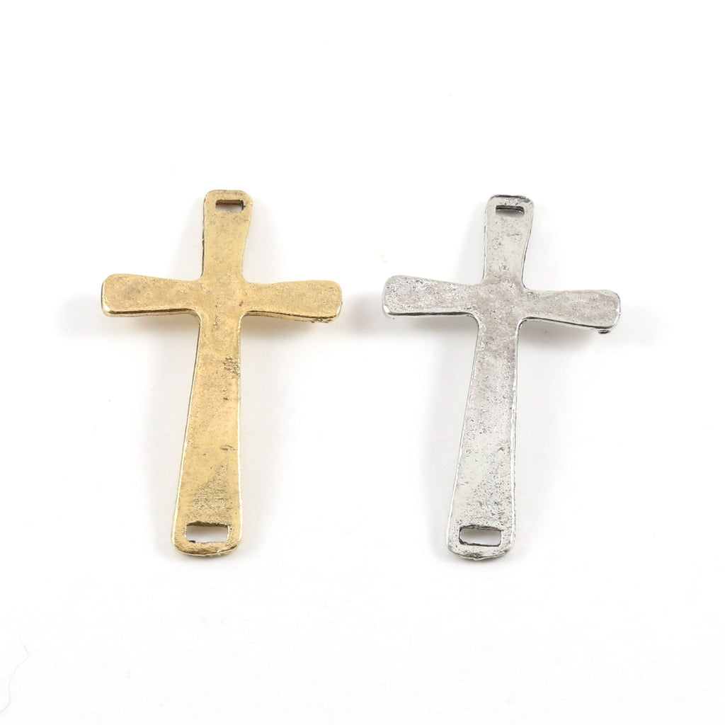 42mmx25mm Pewter Textured Horizontal Cross Connector Charm 2 Hole Links