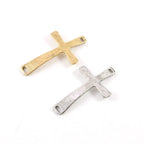 42mmx25mm Pewter Textured Horizontal Cross Connector Charm 2 Hole Links