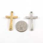 42mmx25mm Pewter Textured Horizontal Cross Connector Charm 2 Hole Links