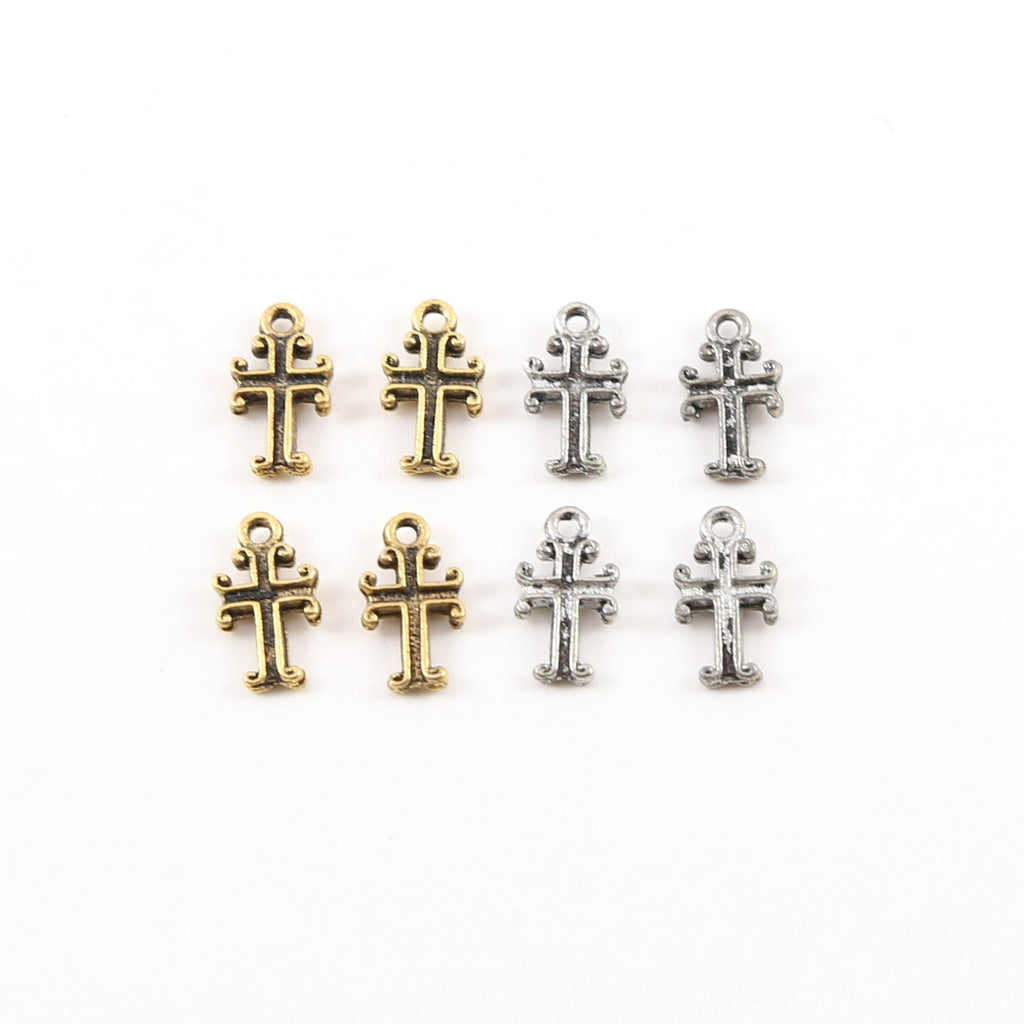 10mmx5mm Pewter Tiny Cross with Curled Edges Small Little Dainty Charm (4pc)