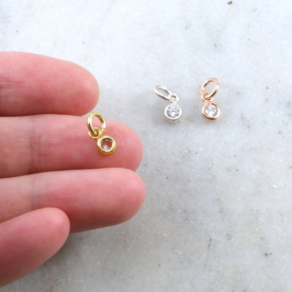 Sterling Silver or Vermeil Tiny Dainty Rose CZ Cubic Zirconia 3mm Charm Drop
