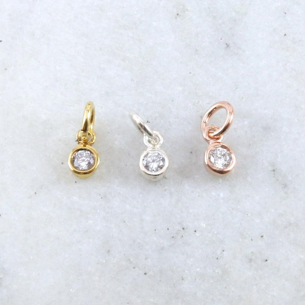 Sterling Silver or Vermeil Tiny Dainty Rose CZ Cubic Zirconia 3mm Charm Drop