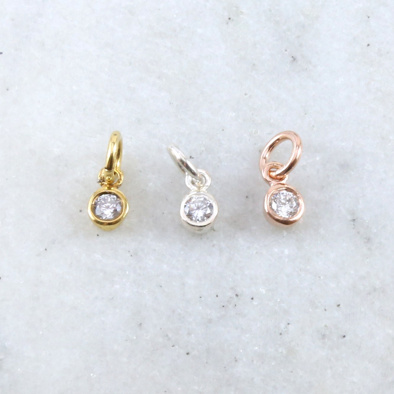 Sterling Silver or Vermeil Tiny Dainty Rose CZ Cubic Zirconia 3mm Charm Drop