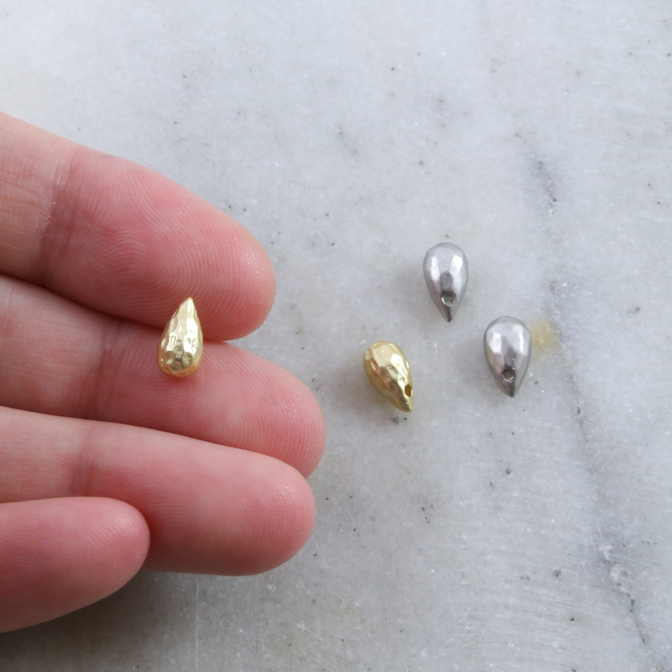 7mmx4mm Pewter Metal Faceted Tiny Teardrop Bead Drop Charm Matte Gold (2pc)