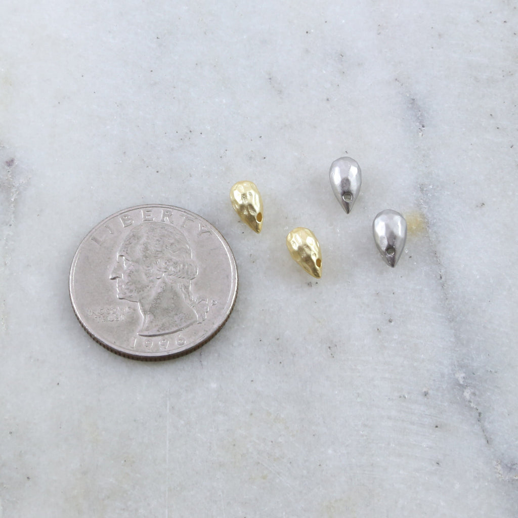 7mmx4mm Pewter Metal Faceted Tiny Teardrop Bead Drop Charm Matte Gold (2pc)