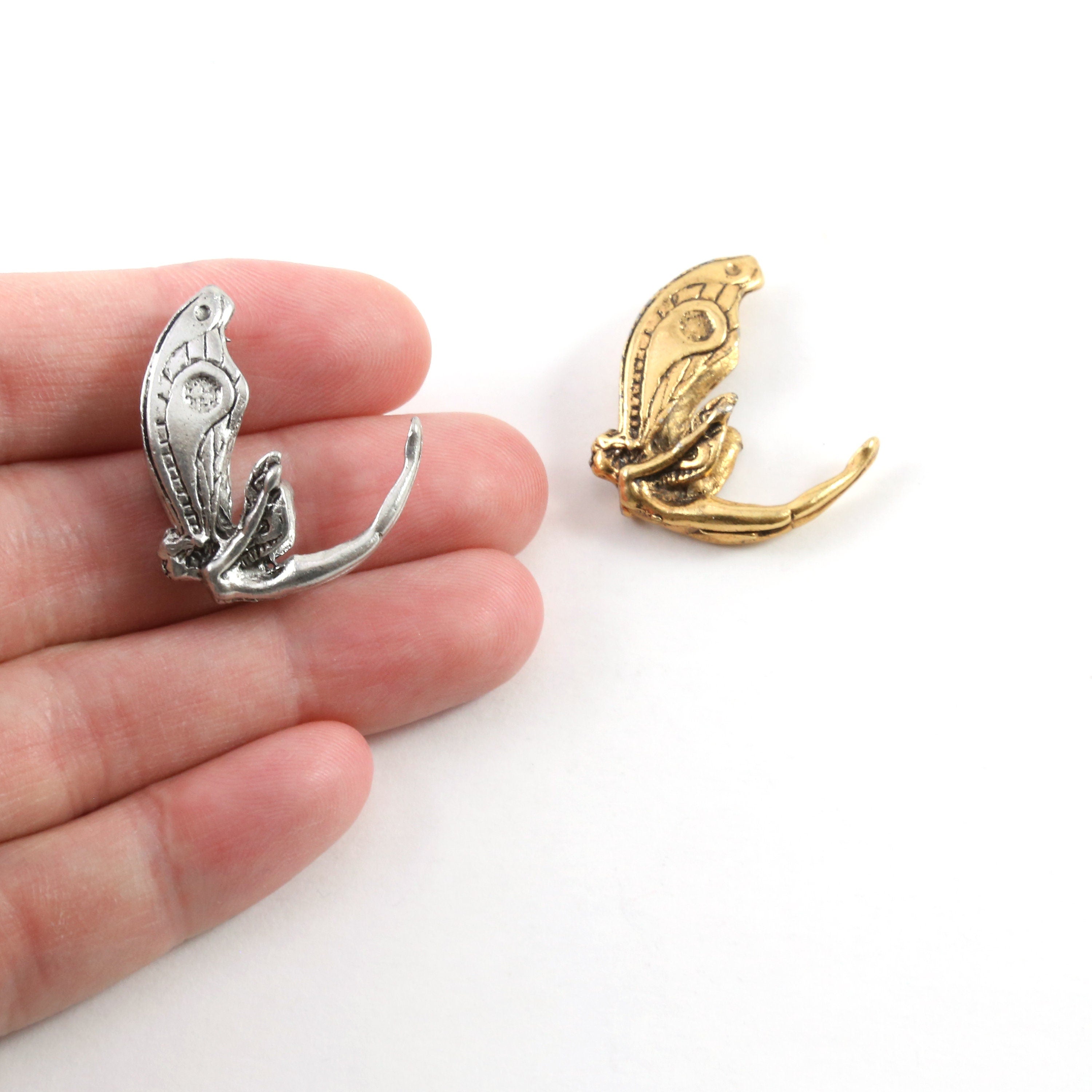 25mmx25mm Pewter Large Flying Fairy Pretty Wings Pixie Charm Fantasy