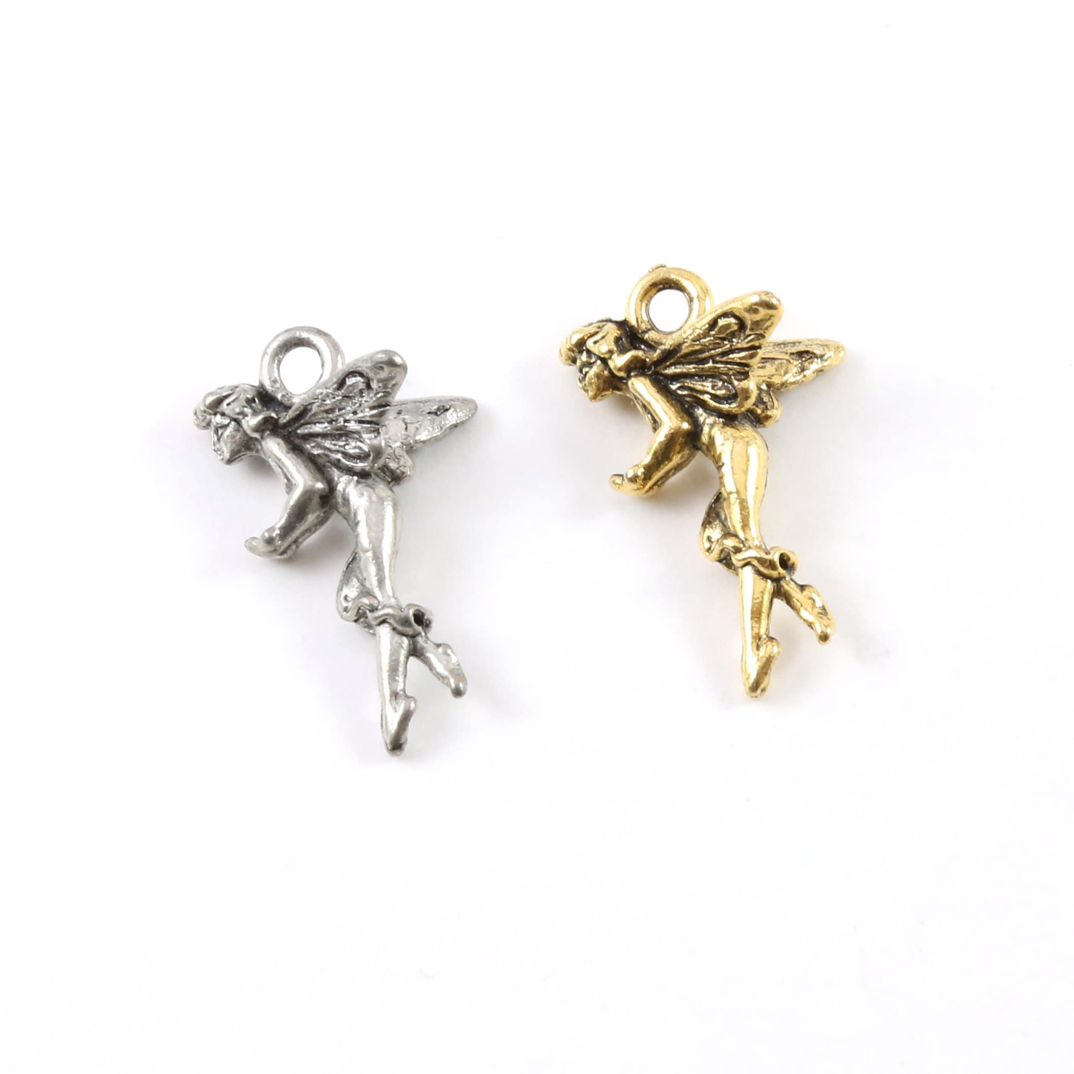 16mmx26mm Pewter Flying Fairy Butterfly Wings Pixie Charm Bent Knee