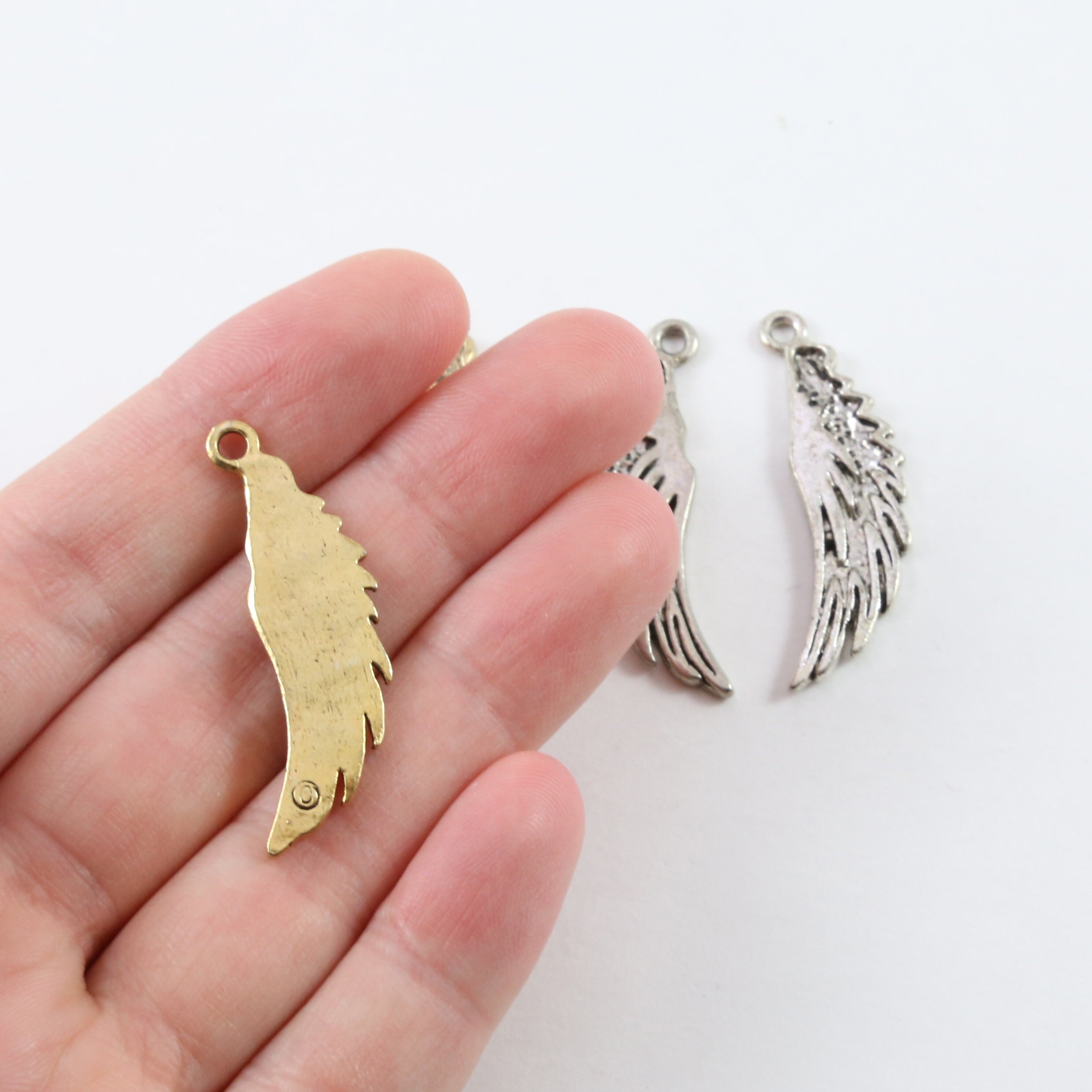 36mmx10mm Pewter Left and Right Large Angel Wing Charm Pendant (2pc)