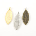Pewter Large Detailed Pointed Leaf Nature Pendant Matte Gold