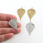 34mmx18mm Pewter Detailed Birch Leaf Nature Pendant Antique Gold Antique (2pc)