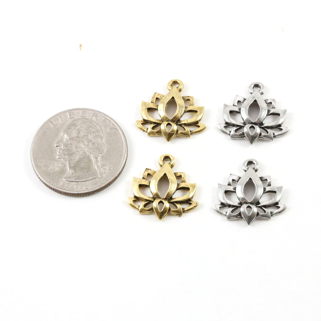 18mmx18mm Pewter Open Lotus Nature Pendant Healing Spiritual Mantra (2pc)