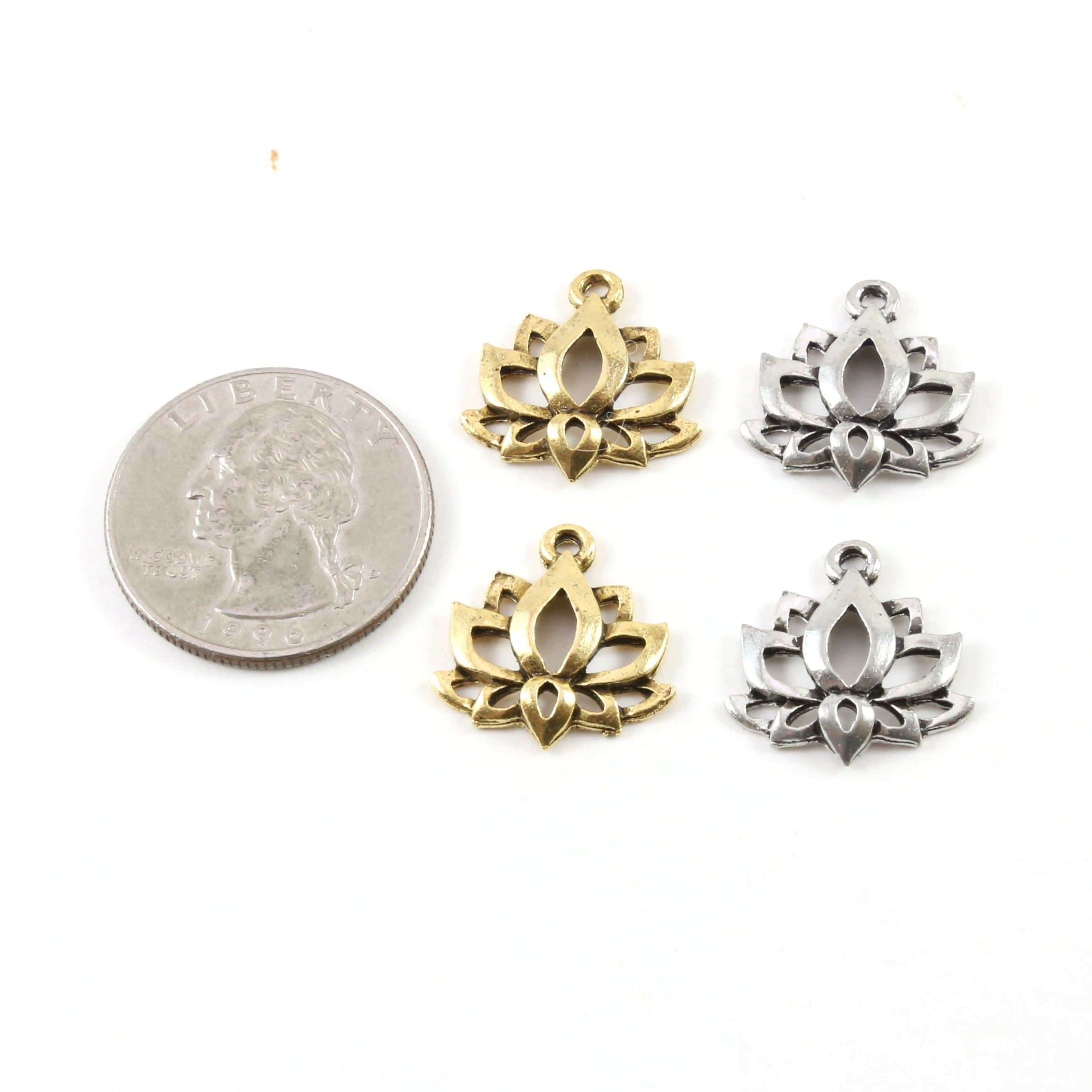 18mmx18mm Pewter Open Lotus Nature Pendant Healing Spiritual Mantra (2pc)