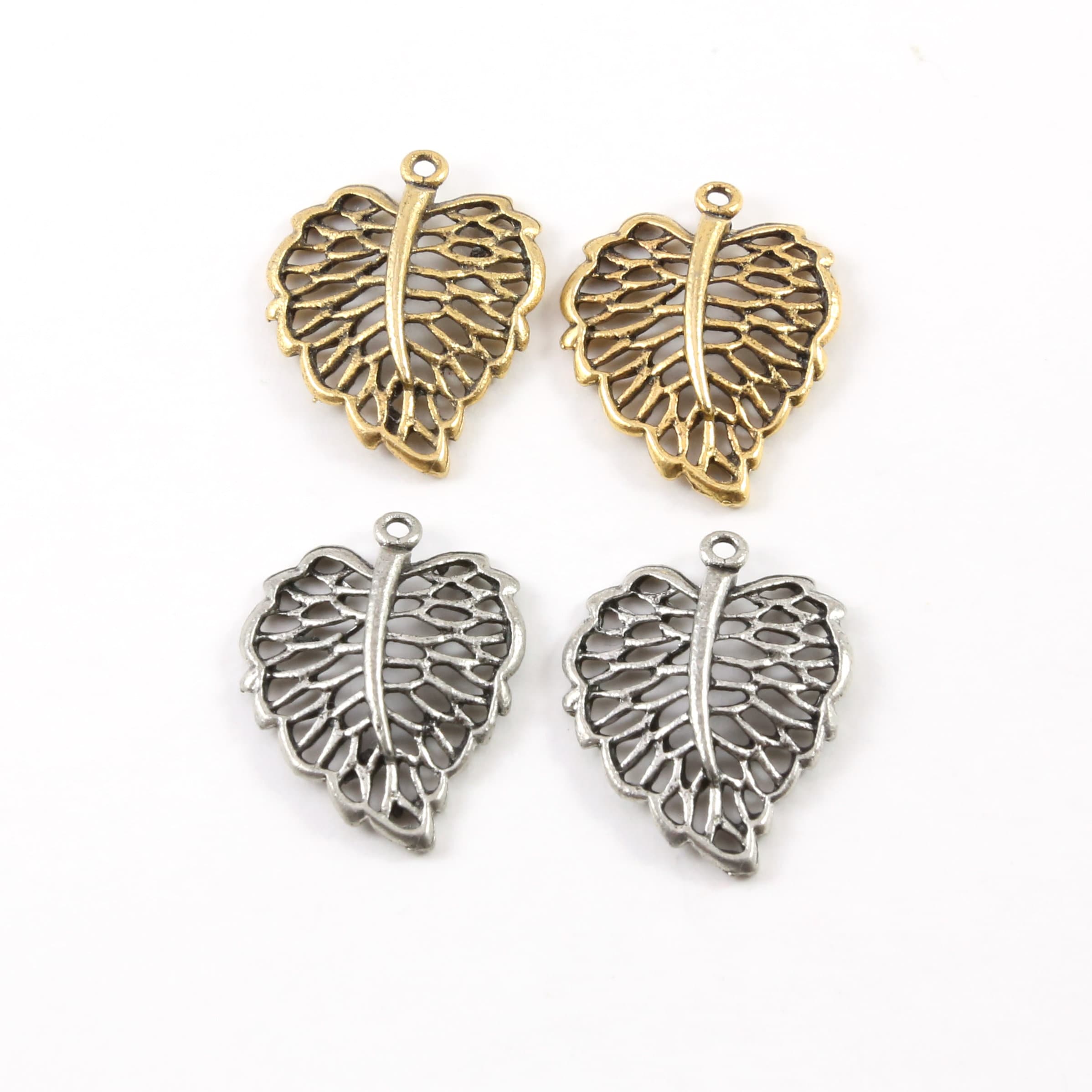24mmx20mm Pewter Lined Leaf Nature Pendant Antique Gold Antique Silver (2pc)