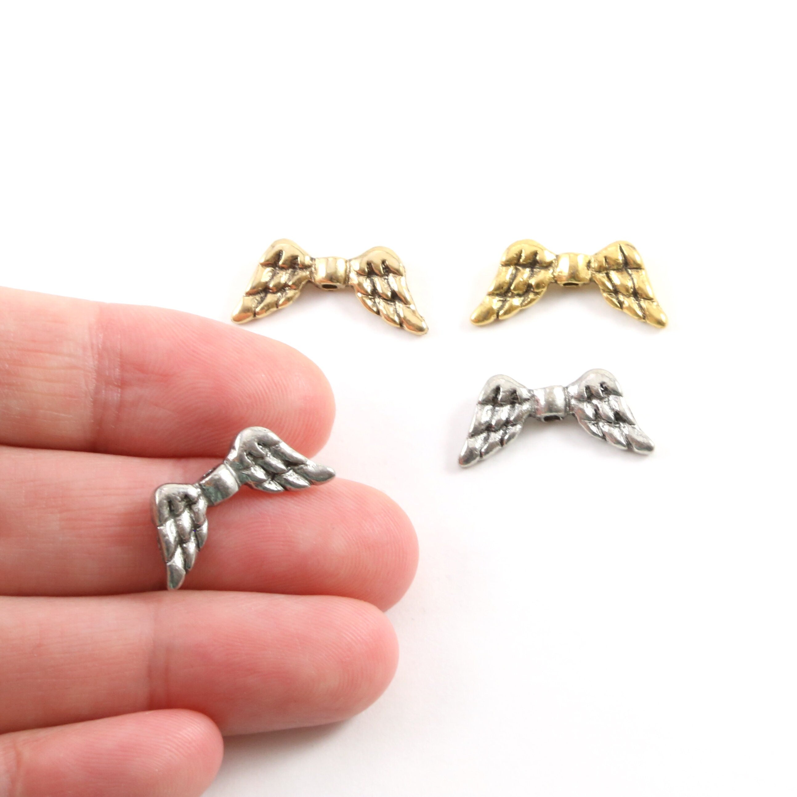 20mmx9mm Pewter Double Sided Simple Angel Wing Vertical Spacer Bead (2pc)