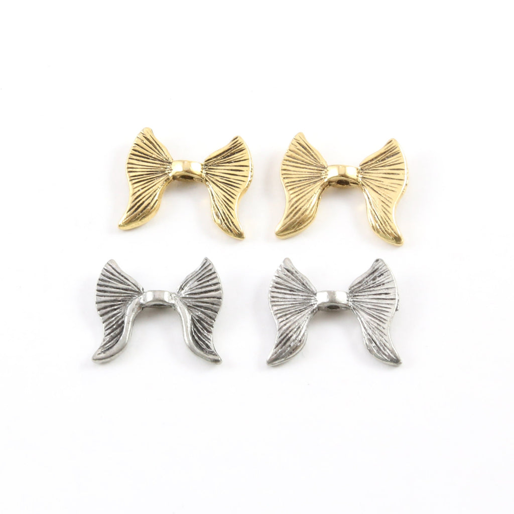 15mmx14mm Pewter Double Sided Lined Angel Wing Vertical Spacer Bead (2pc)