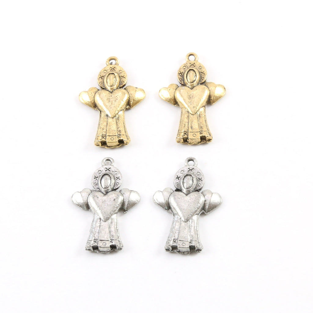 22mmx15mm Pewter Angel Holding Hearts Valentines Day Charm Mothers Day (2pc)