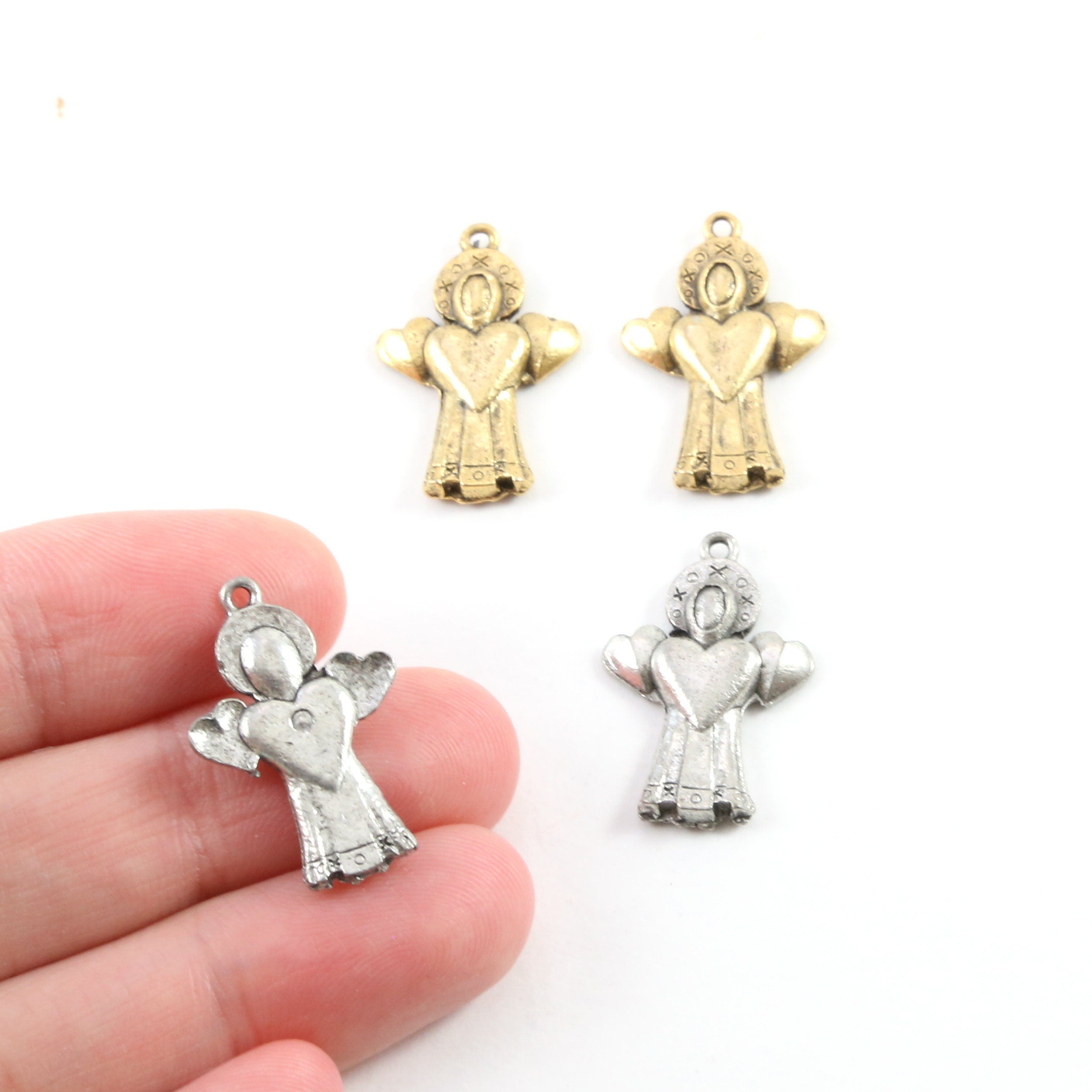 22mmx15mm Pewter Angel Holding Hearts Valentines Day Charm Mothers Day (2pc)