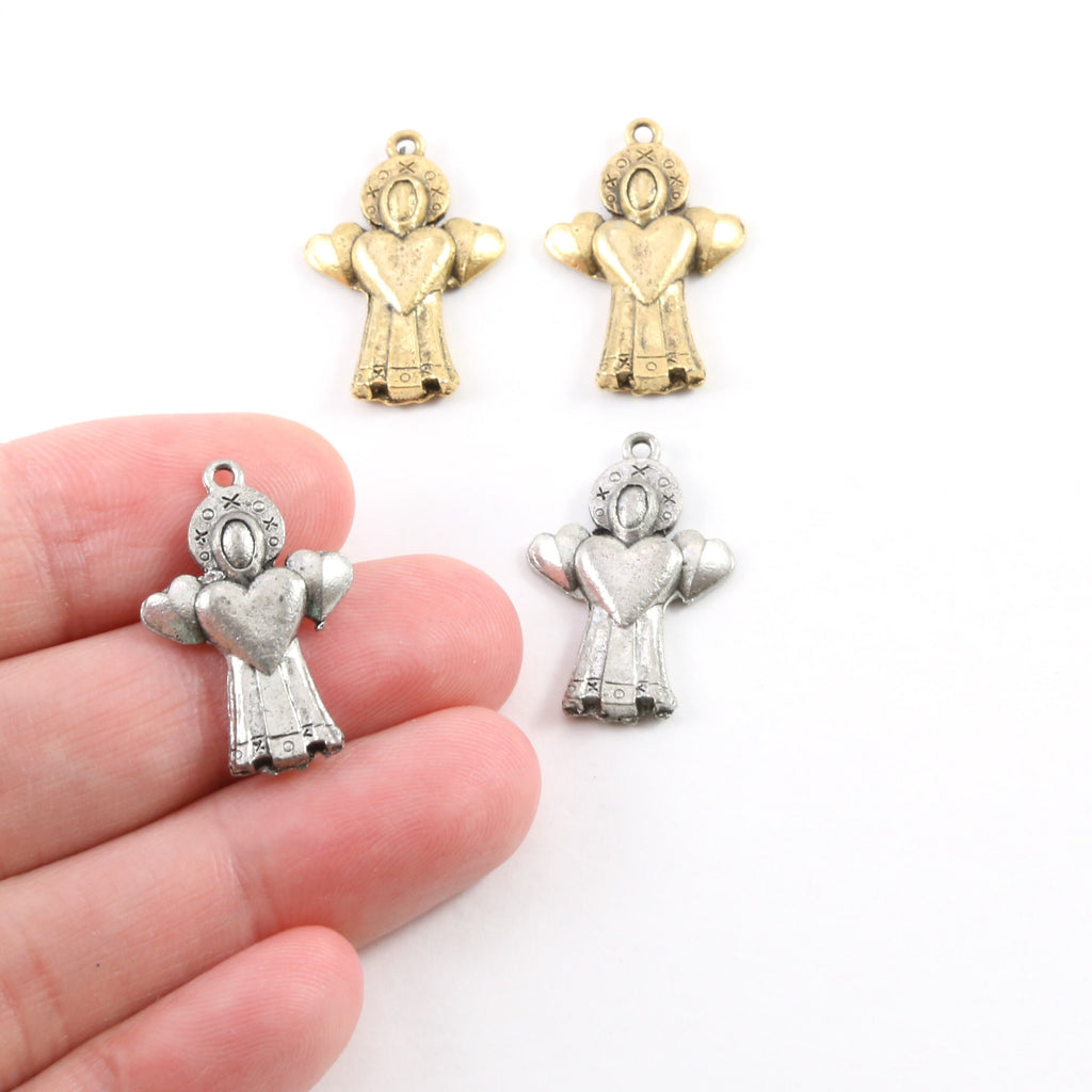 22mmx15mm Pewter Angel Holding Hearts Valentines Day Charm Mothers Day (2pc)