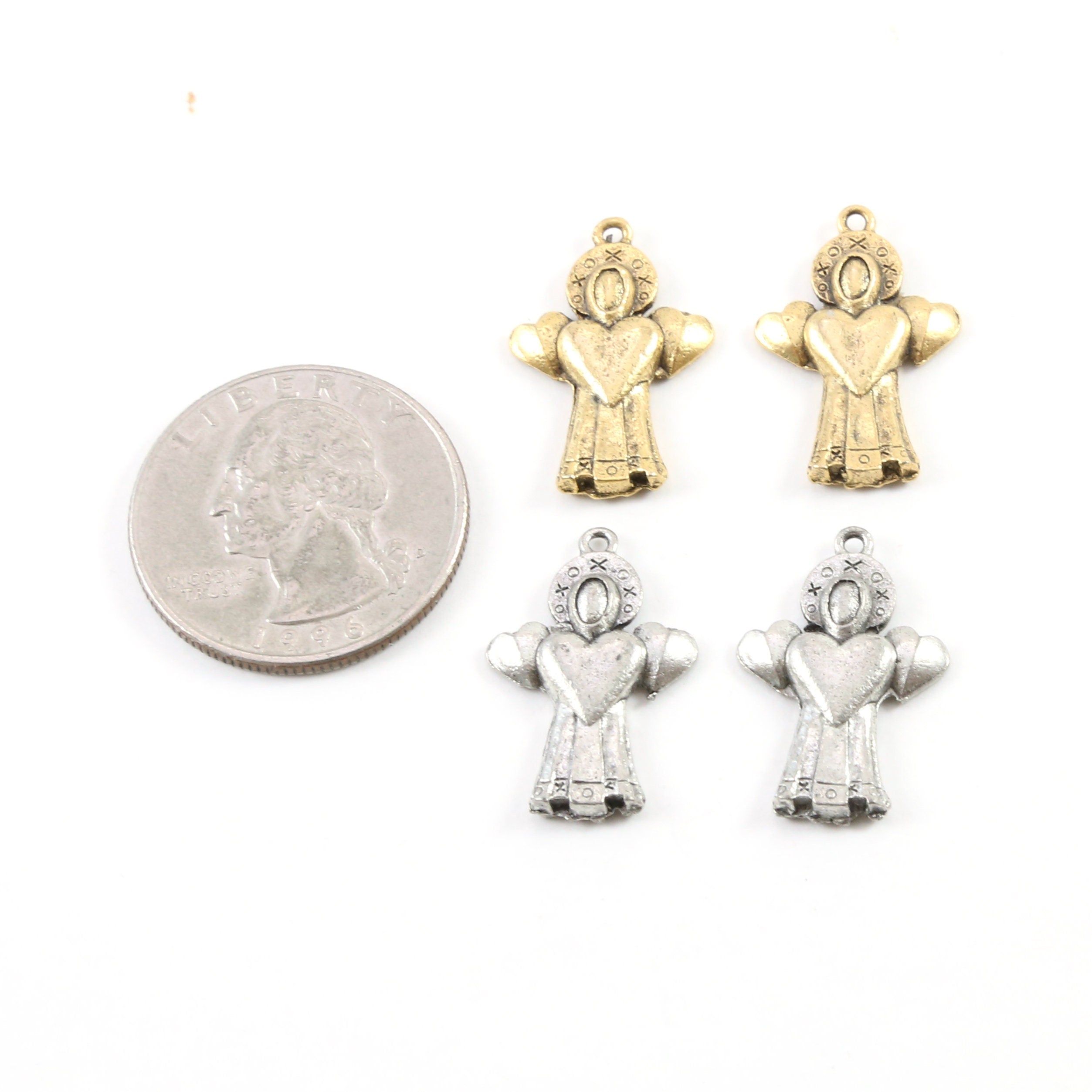22mmx15mm Pewter Angel Holding Hearts Valentines Day Charm Mothers Day (2pc)
