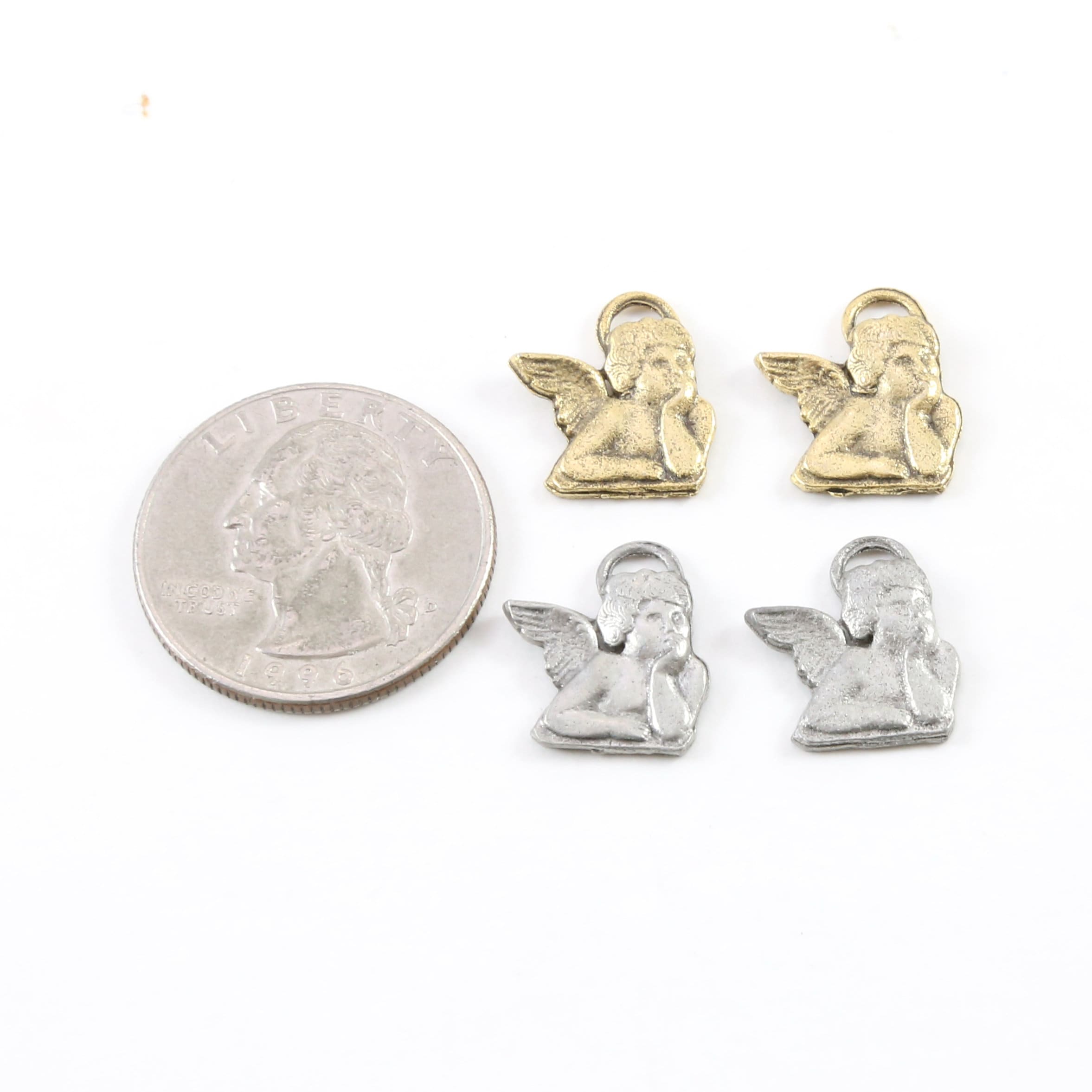 14mmx16mm Pewter Pondering Angel Charm Religious Pendant Inspirational (2pc)