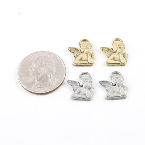 14mmx16mm Pewter Pondering Angel Charm Religious Pendant Inspirational (2pc)