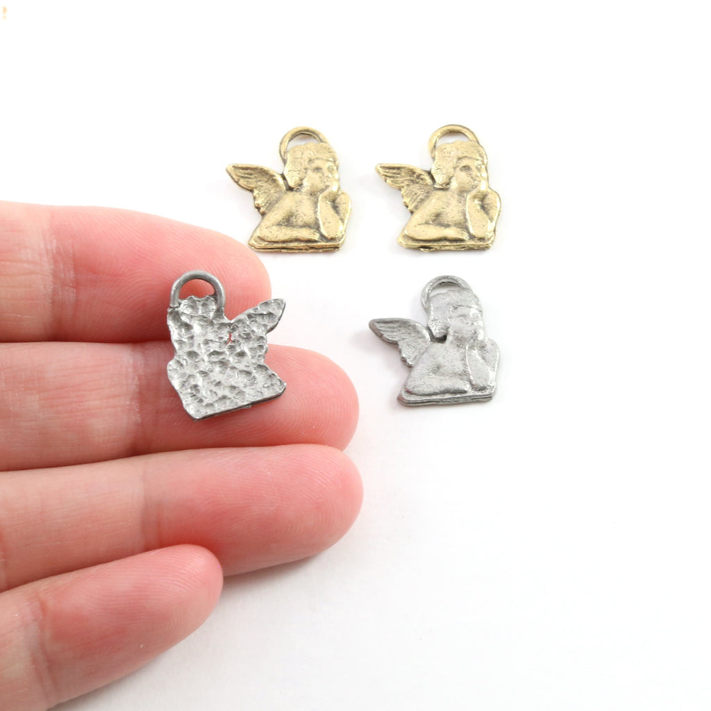 14mmx16mm Pewter Pondering Angel Charm Religious Pendant Inspirational (2pc)