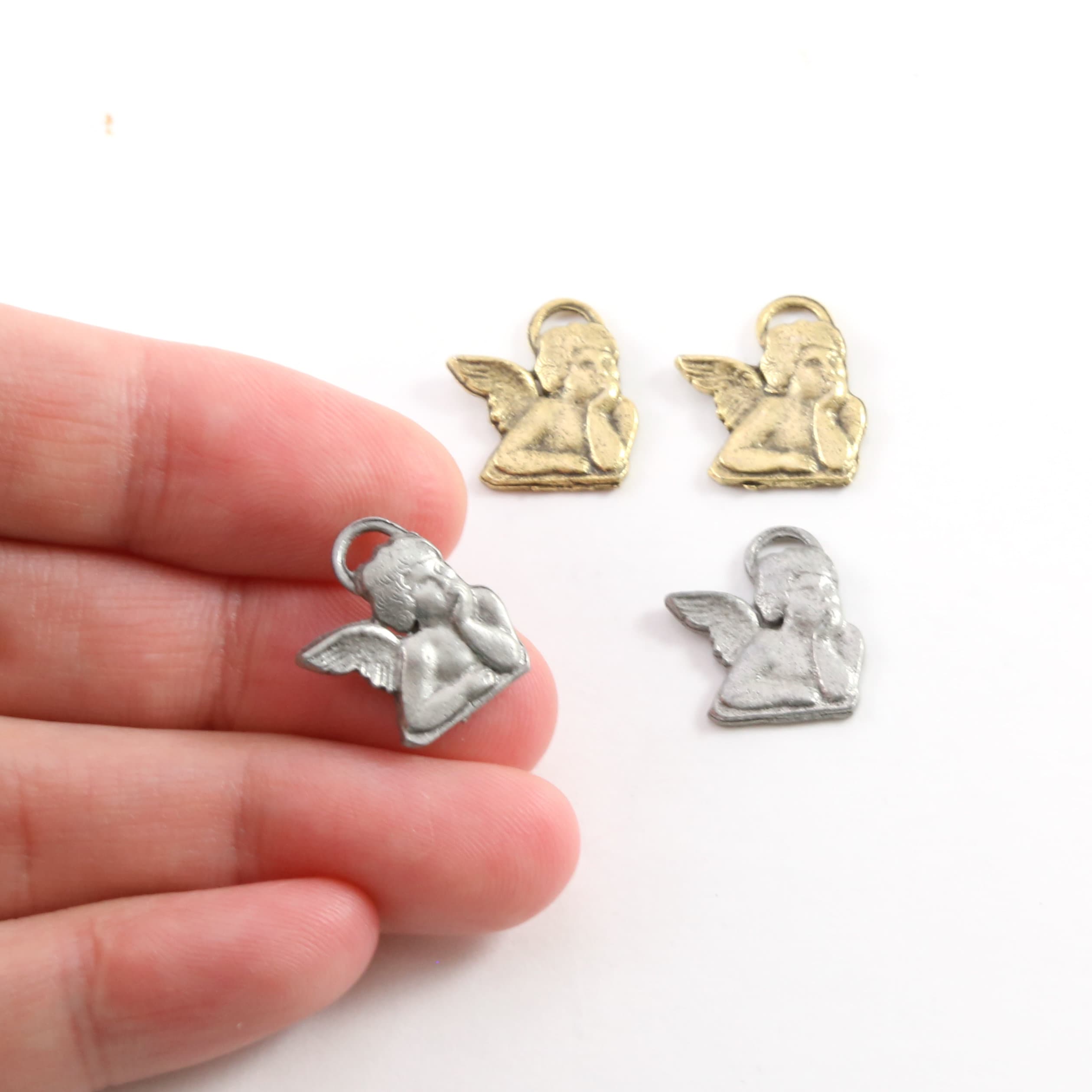 14mmx16mm Pewter Pondering Angel Charm Religious Pendant Inspirational (2pc)