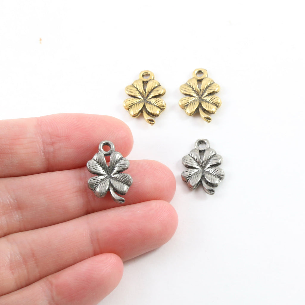 17mmx16mm Pewter Four Leaf Clover Lucky Luck Irish Charm Nature Pendant (2pc)