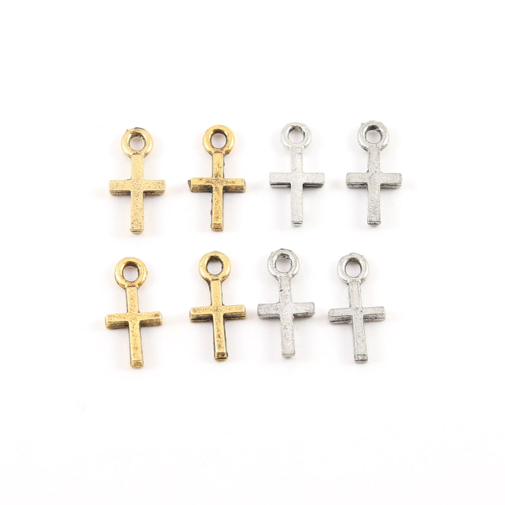 15mmx7mm Pewter Tiny Simple Minimal Cross Small Little Dainty Charm (4pc)