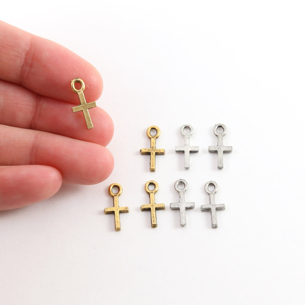 15mmx7mm Pewter Tiny Simple Minimal Cross Small Little Dainty Charm (4pc)
