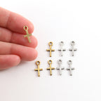 15mmx7mm Pewter Tiny Simple Minimal Cross Small Little Dainty Charm (4pc)