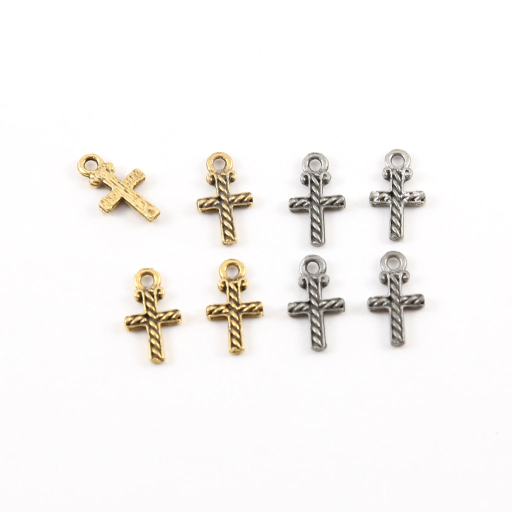15mmx9mm Pewter Small Cross with Lined Detailing Small Dainty Charm (4pc)