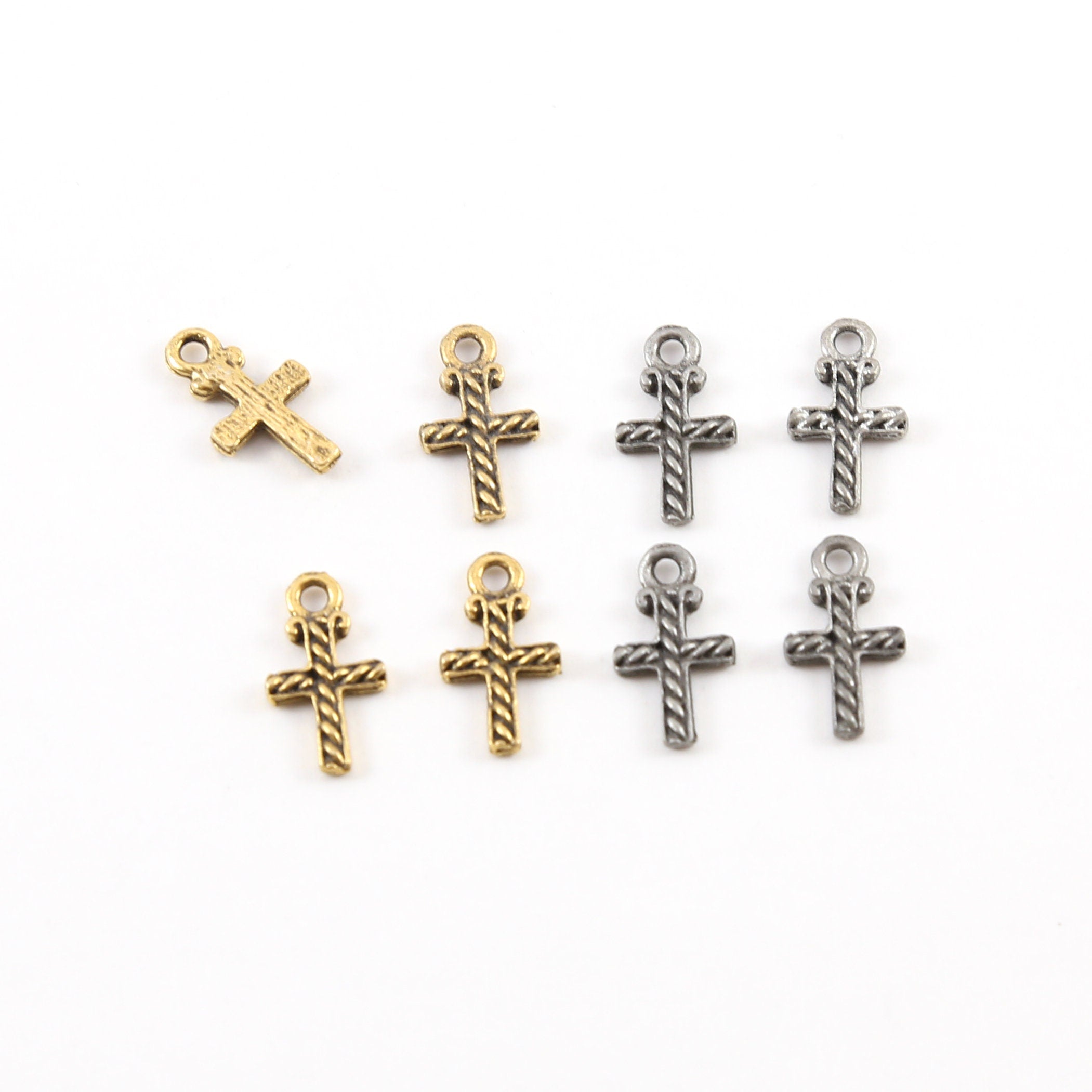 15mmx9mm Pewter Small Cross with Lined Detailing Small Dainty Charm (4pc)
