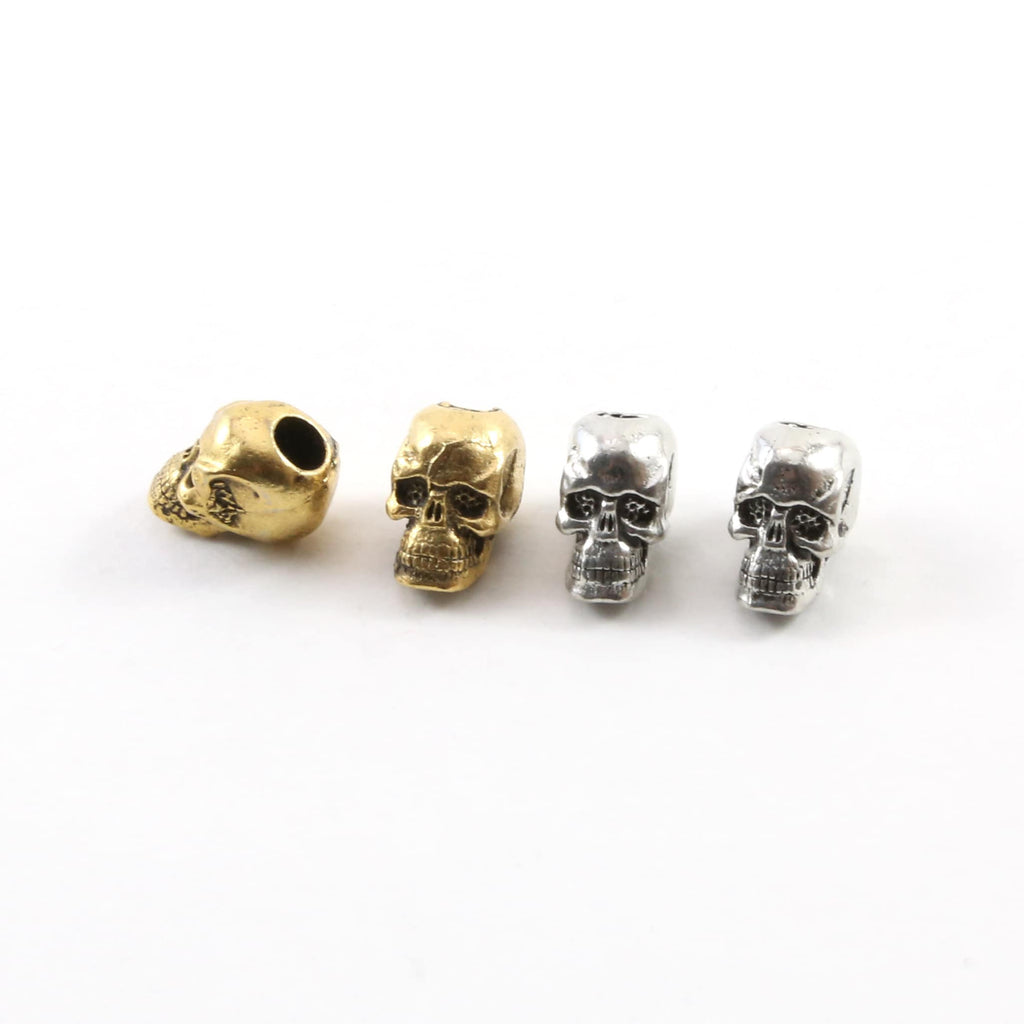 15mmx6mm Pewter Grinning Skull Bead Vertical Hole Pendant Halloween (2pc)
