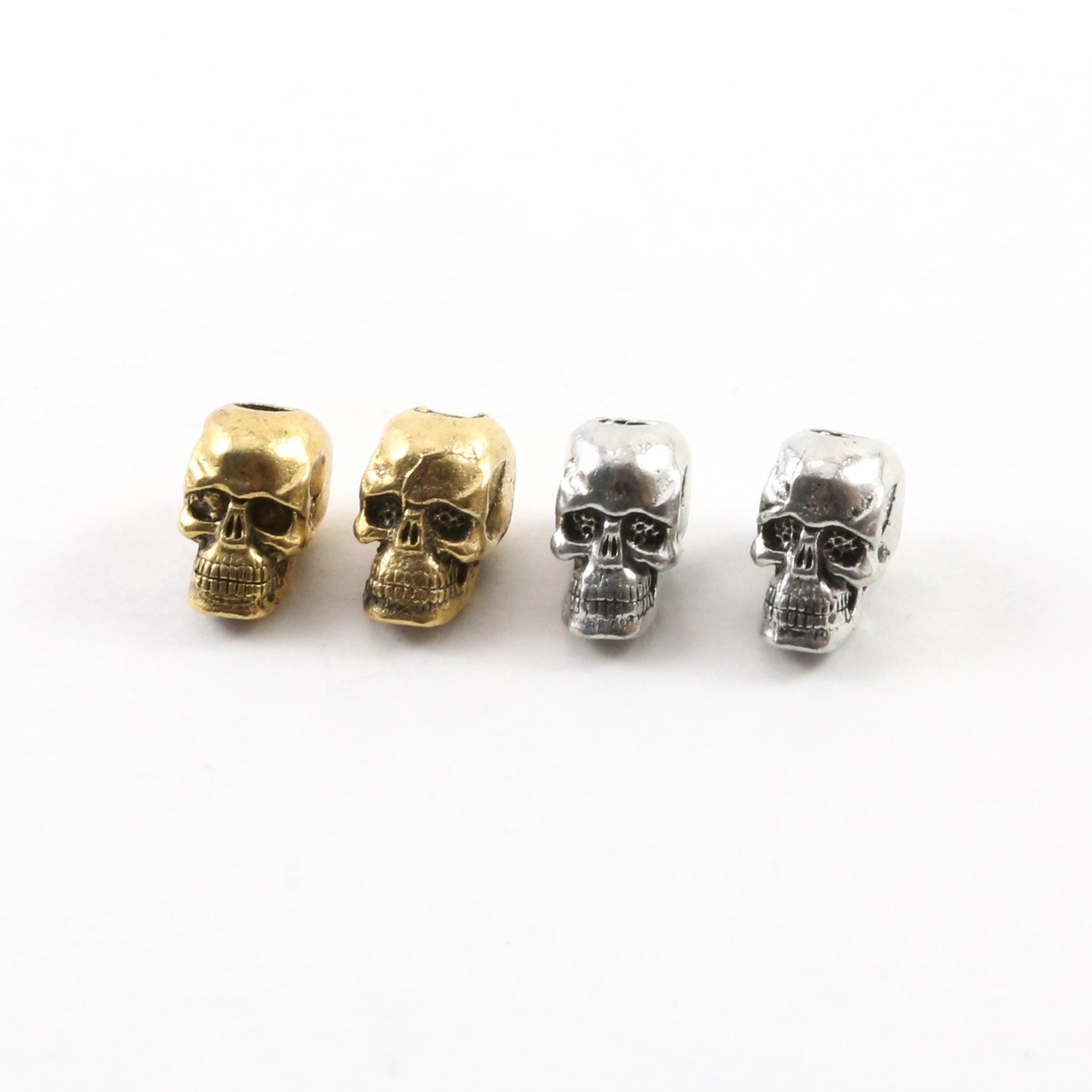 15mmx6mm Pewter Grinning Skull Bead Vertical Hole Pendant Halloween (2pc)